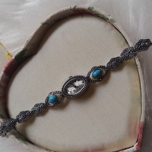 South Western design with faux turquoise working wristlet  watch